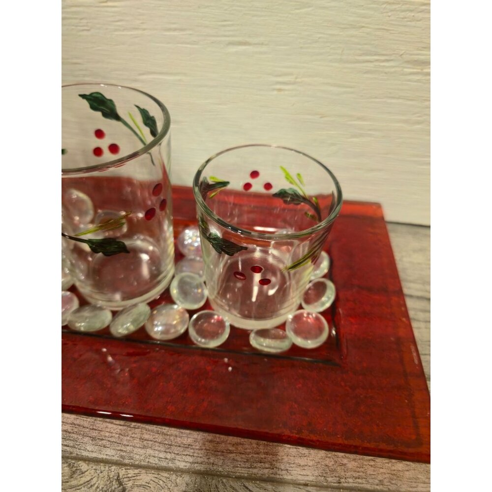 Pfaltzgraff Winterberry Three Glass Votive Candle Holder vintage Christmas Decor - Picture 8 of 12